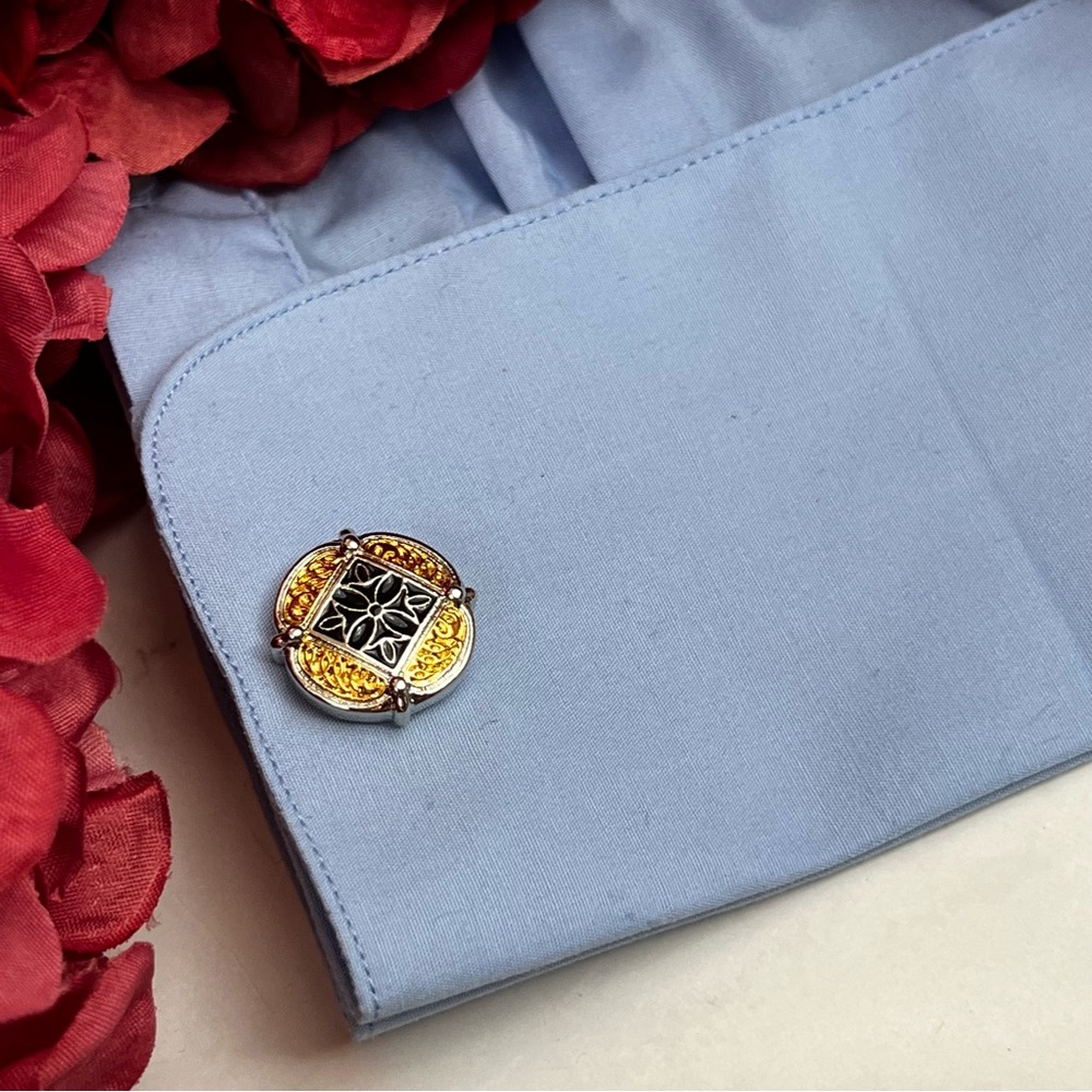 Elegant Gold and Black Cufflinks with Silver Fleury Cross - Picture 12 of 16